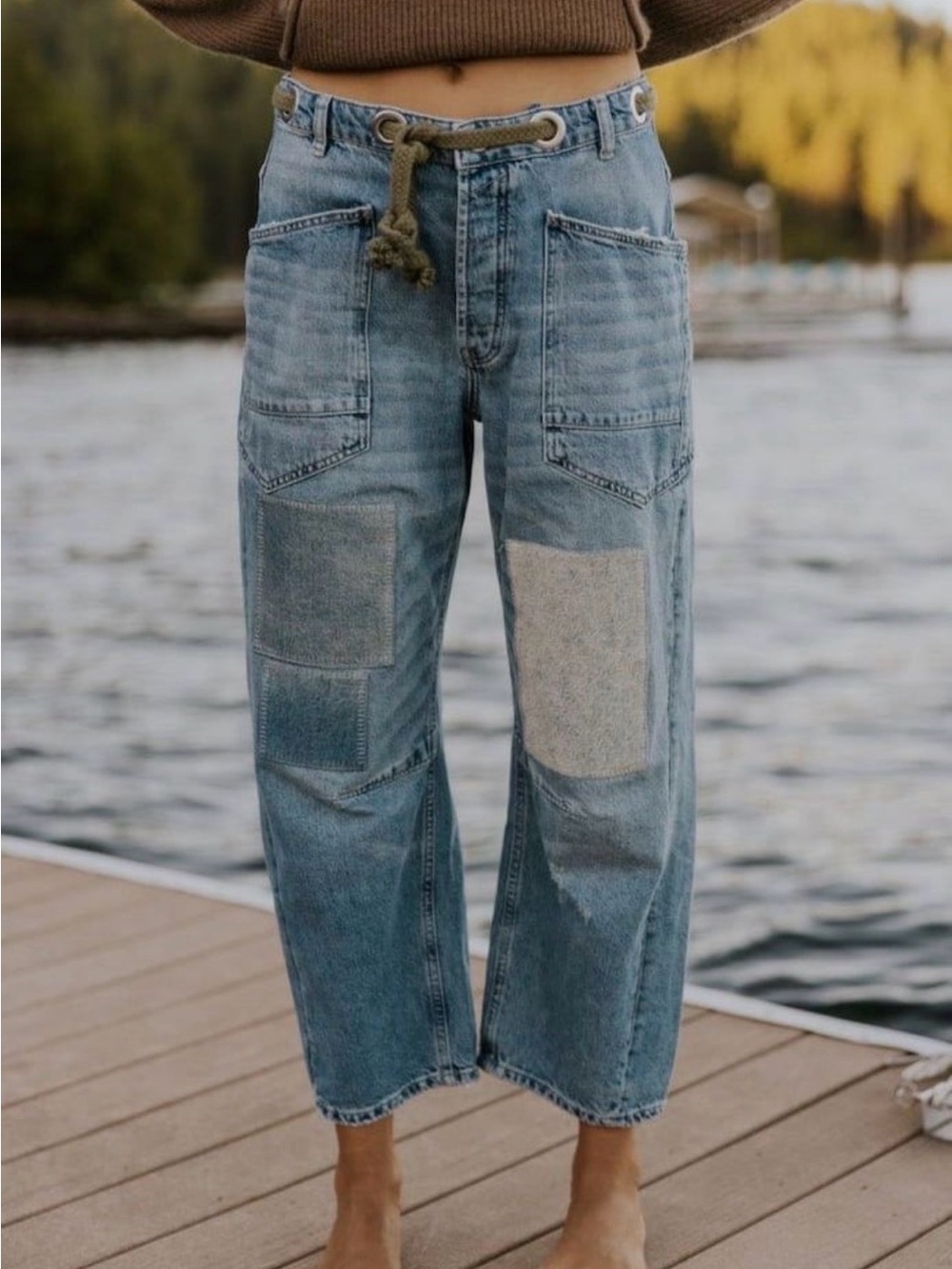 We The Free Moxie Low-Slung Barrel Jeans, NWOT - Black rope belt